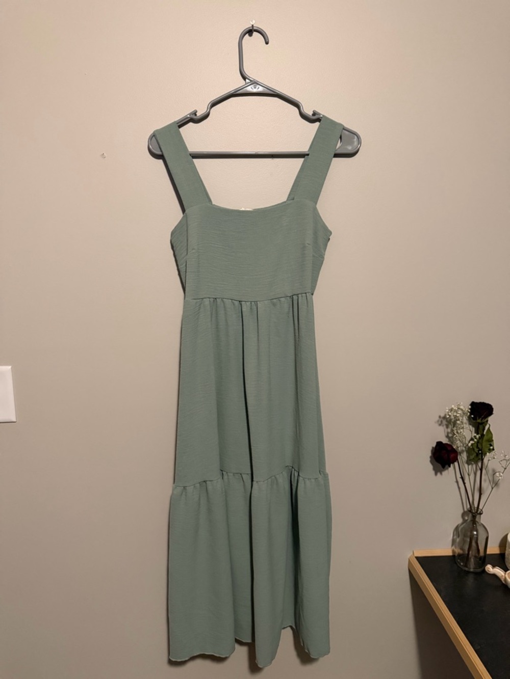 See You Monday Mint Green Square-Neck Tiered Maxi Dress